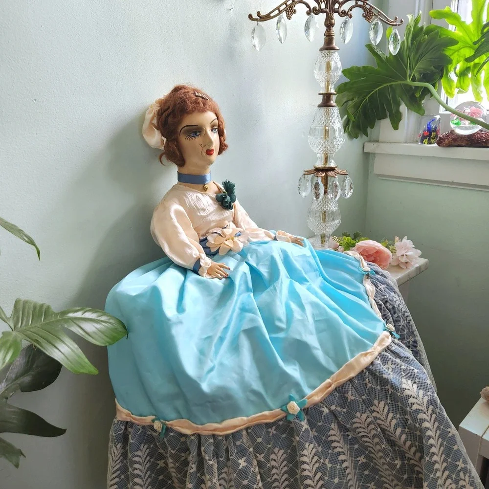 Antique French Boudoir Doll Large Composition Face‎ Art Deco Hollywood Regency - Picture 3 of 12